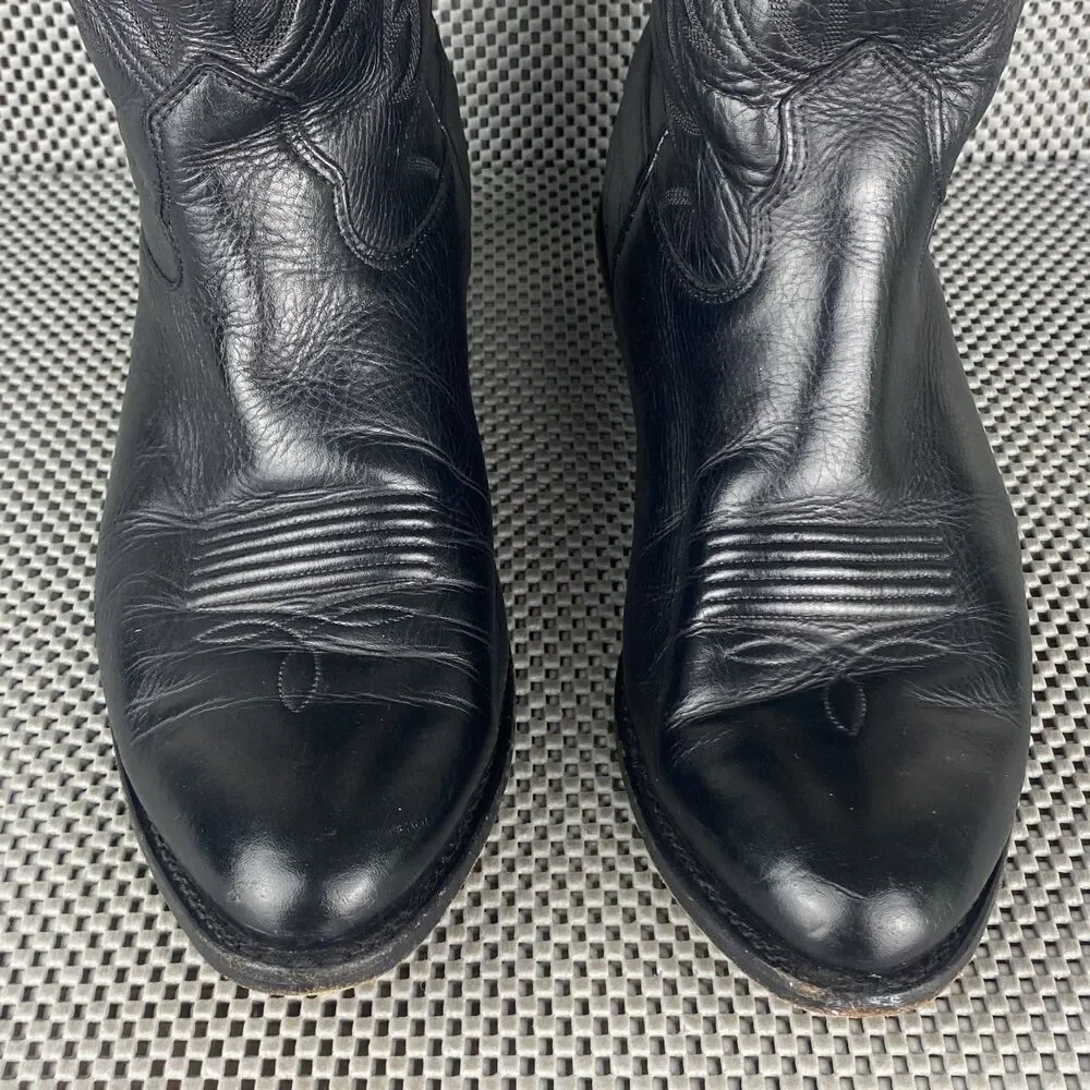 Nocona Cowboy Boots Mens 9 2E Black Leather Western Embroidered Made in USA